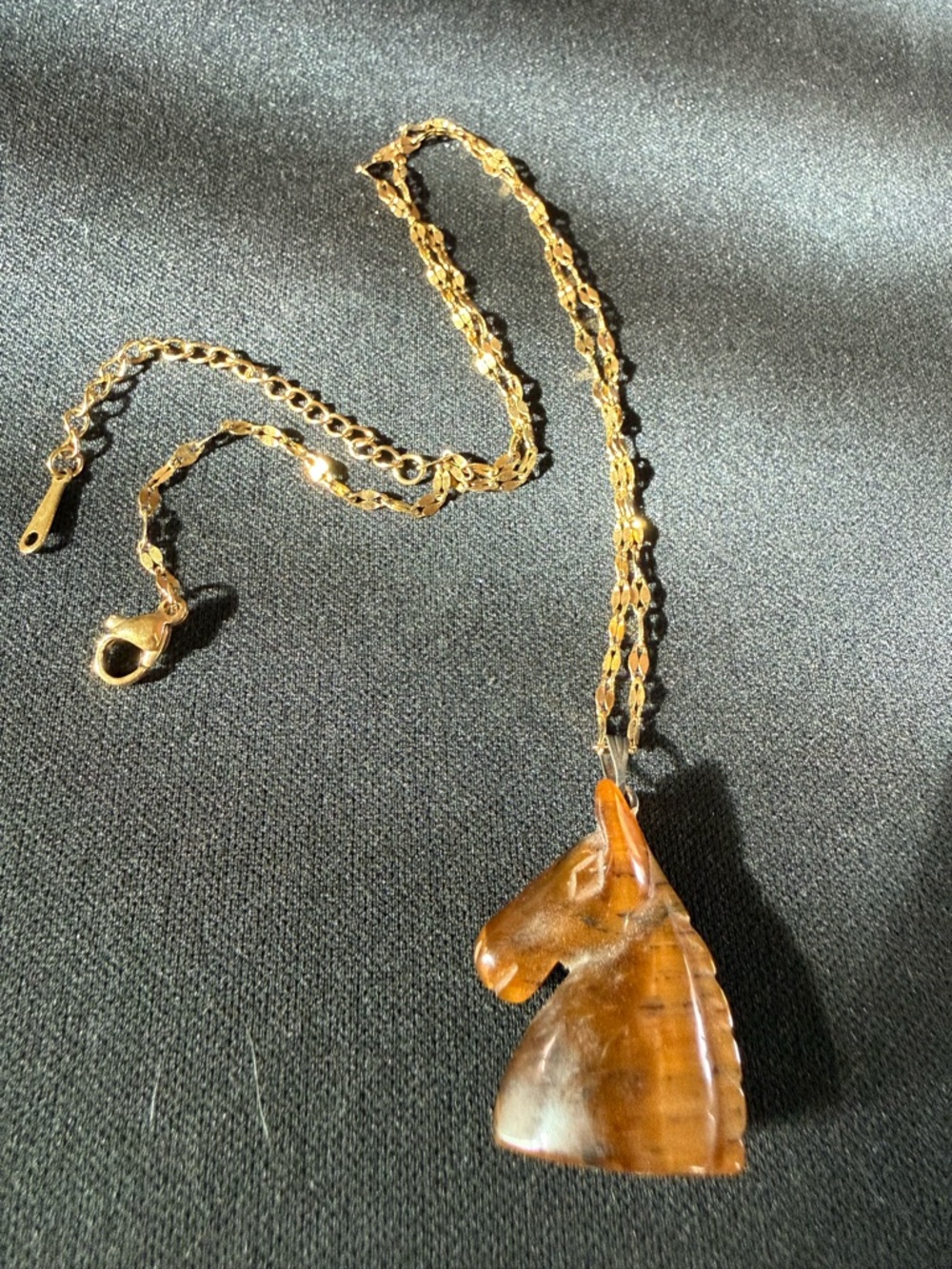 S-Steel Chain Gold Tone Horse Head 1" Pendant 17" Necklace